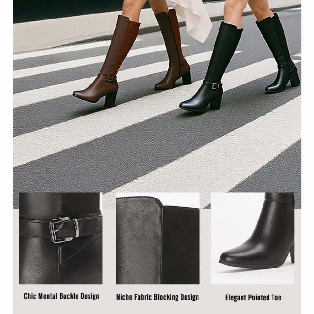Black Women's Mid-Calf Heeled Boots - Picture 3 of 6